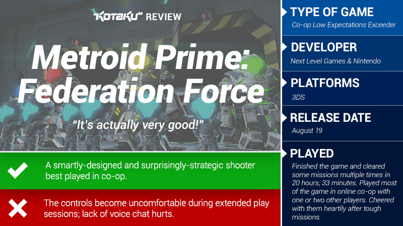 Illustration for article titled Metroid Prime: Federation Force: The Kotaku Review